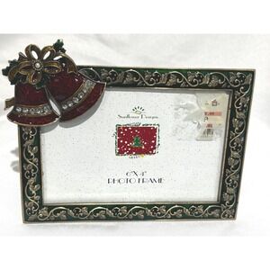 Sunflower Designs Christmas Photo Frame 4x6 Red Bells Rhinestone Enamel luxury‎